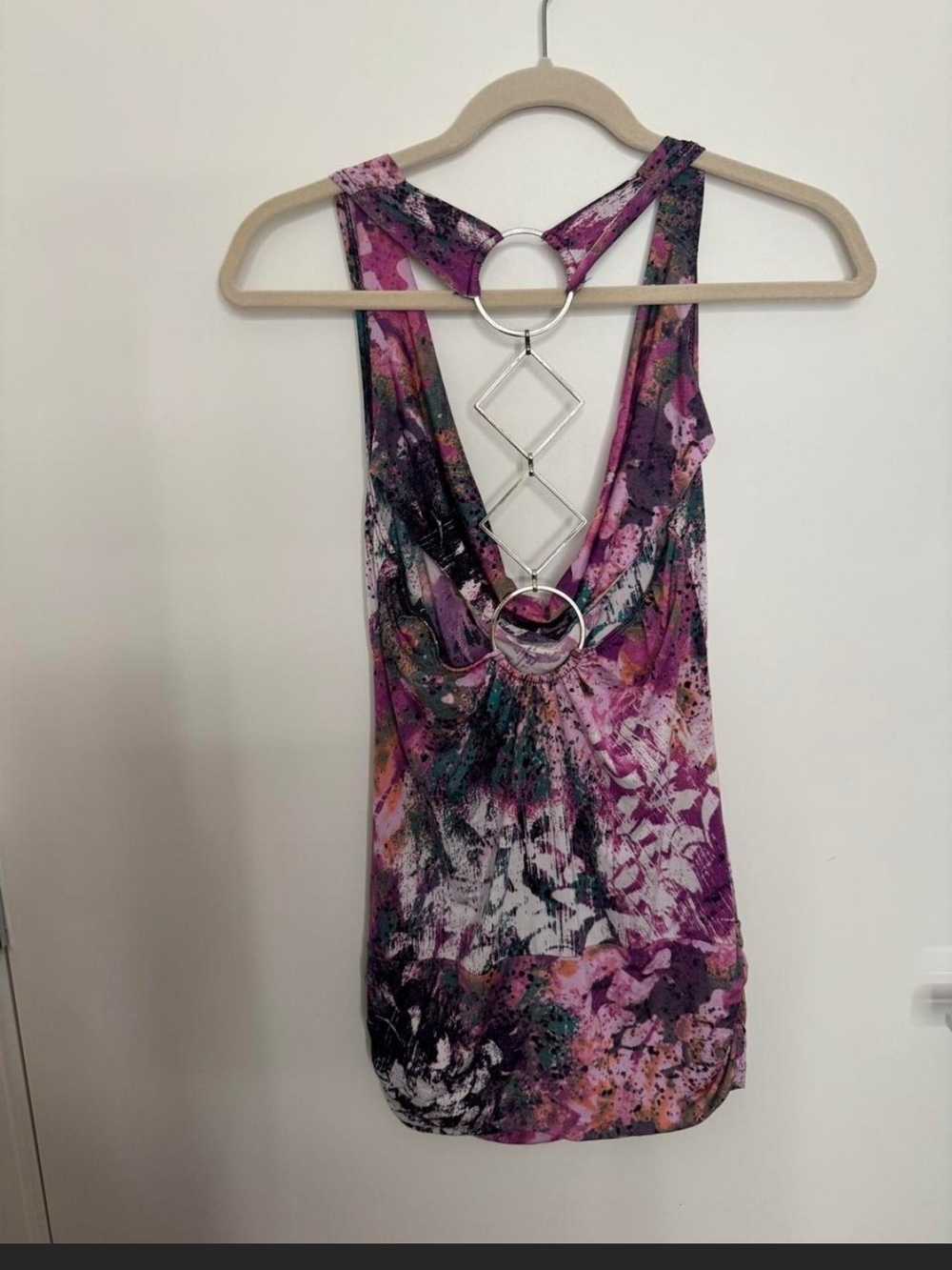 Wet Seal Purple and Teal Abstract Ring-Back Tank